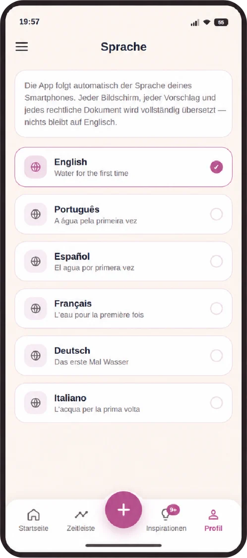 Sprachauswahl der App