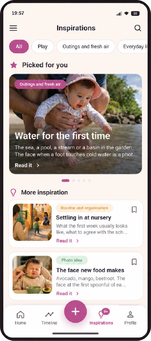 Inspirations screen with suggested moments to capture