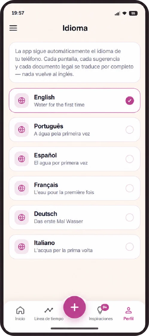 Elección del idioma de la app