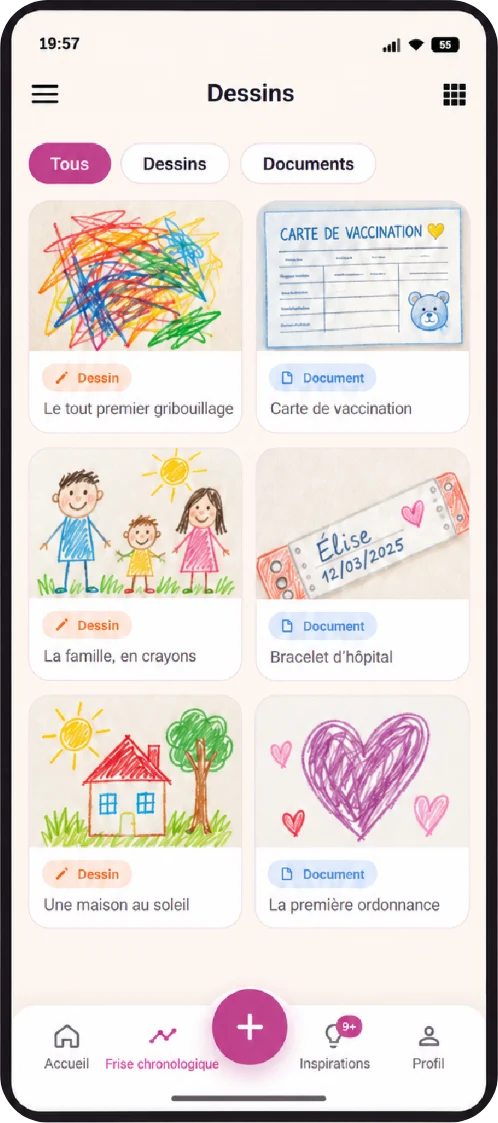 Dessins et documents gardés côte à côte