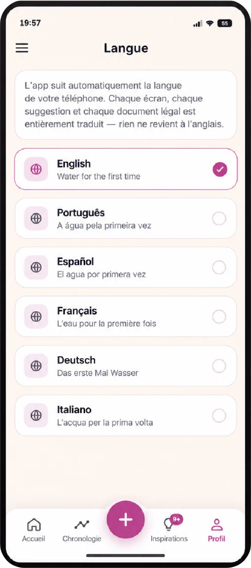 Choix de la langue de l'application