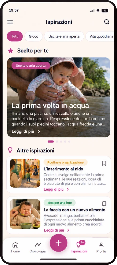 Schermata delle ispirazioni con idee di momenti