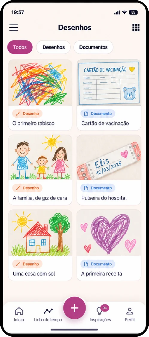 Desenhos e documentos guardados lado a lado