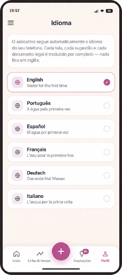 Escolha de idioma do aplicativo